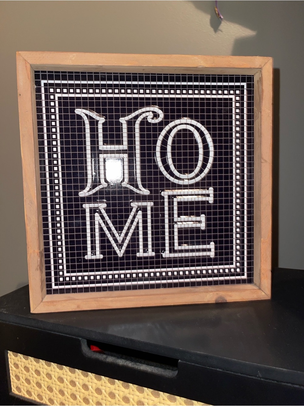 Wood Framed Black & White Grid “HOME" Wall Art - Brand